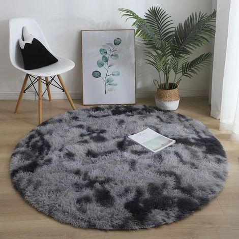 Pair Inhhub Runder Teppich, Shaggy, 120 Cm X 120 Cm, Modern, Für Wohnzimmer, Schlafzimmer, Esszimmer Oder Kinderzimmer, Bequeme Shaggy-bodenmatte, Rutschfester Teppich, Tie Dye Dunkelgrau 120 Cm X 120
