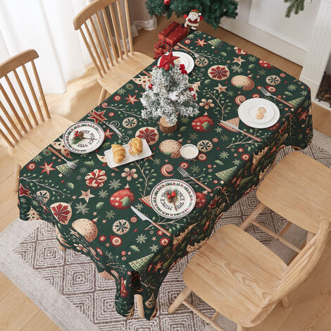 Pair Rechteckige, Fleckenabweisende Tischdecke – Dunkelgrüne Weihnachtstischdecke 140 X 220 Cm, Wasserdichte Tischdecke Aus Stoff Für Den Innen- Und Außenbereich, Küche/esszimmer