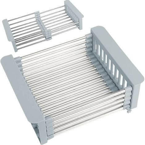 Pair Ausziehbarer Spülbecken-abtropfkorb, Verstellbarer Geschirr-abtropfkorb, Verstellbarer Geschirr-abtropfkorb Aus Edelstahl, Teleskopierbarer Geschirr-abtropfkorb (30 X 22,5 X 9,5 Cm)