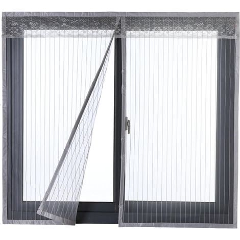 Pair Magnetischer Fliegengittervorhang Für Tür Oder Fenster, Türgitter Mit Magneten, Grau, 120 X 130 Cm
