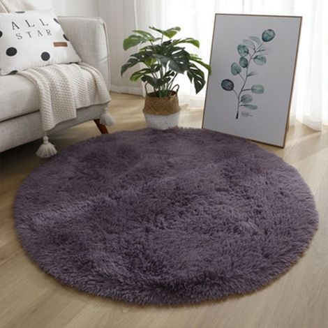 Pair 120 Cm Runder Teppich Für Schlafzimmer, Wohnzimmer, Rutschfest, Weich, Flauschig, Große Flur-bodenmatte, Lila/grau