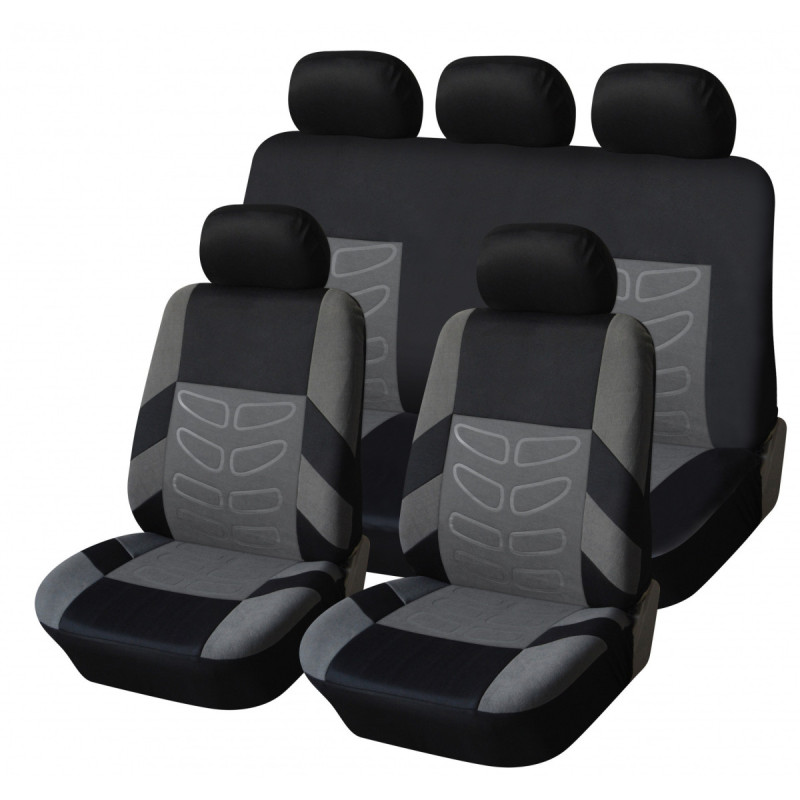 Universelle Auto-sitzbezüge, Komplettes 9‑teiliges Set, Grau/schwarz — Tap467