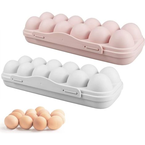 Pair 2-teiliges Eierbox-set, Eierbox Aus Kunststoff Mit Deckel, Eierbox Mit 12 Fächern Zur Aufbewahrung Von Eiern, Geeignet Für Kühlschrank Und Außenbereich (rosa Und Grau)