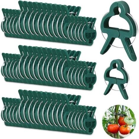 Pair 100 Wiederverwendbare Pflanzenclips, Pflanzenstützclips, Tomatenclips Zur Befestigung Von Kletterpflanzen, Grün (50 Große Und 50 Kleine)