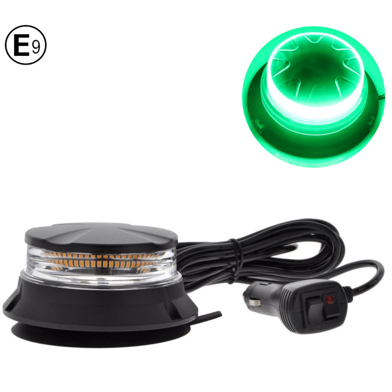 24w Led Kompakte Drehende Signalleuchte / Rundumleuchte Mit Magnetfuß Und Saugnapf, 12v–24v, E9 E‑mark, Grünes Licht