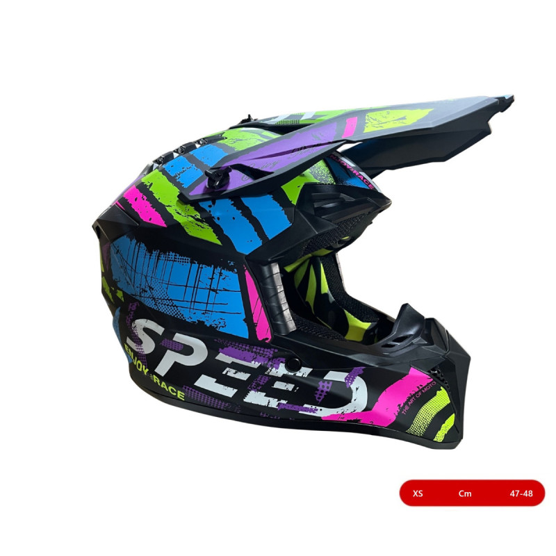 Kindermotocross-/enduro-helm Für Motorrad, Atv, Fahrrad – Größe Xs (47–48 Cm), Matt Schwarz Mit Mehrfarbigem Design