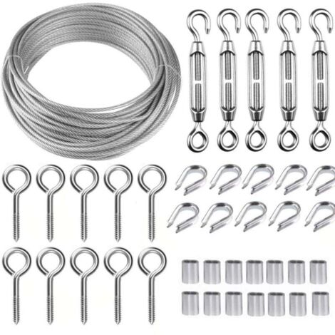 Pair Edelstahl-aufhängeseil-set, 30 M/2 Mm Beschichtetes Edelstahlseil Mit M5-spannschlössern, 2 Mm Drahtseil-set Für Kletterpflanzen, Wäscheleinen, Geländer, Leitplankenseil Npterbl