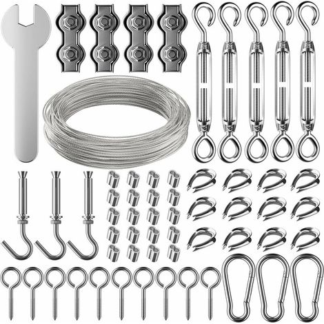 Pair 30 M Edelstahlseil-set, 2 Mm, Mit Spannschloss Und Haken Zum Aufhängen Von Lichtern, Kletterpflanzen, Wäscheleine