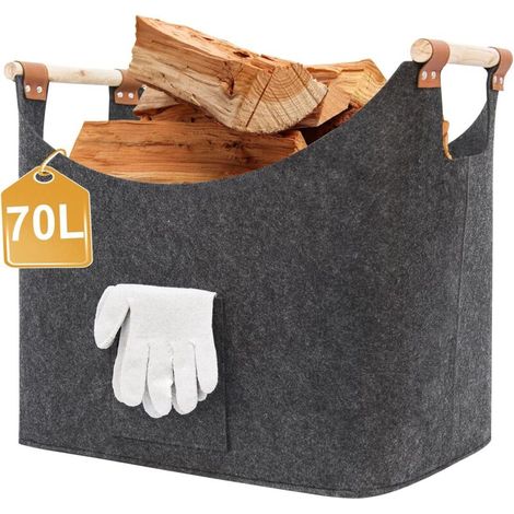 Pair Holzkorb Für Brennholz, Xxl-brennholzkorb Mit Handschuhen, Faltbare Filzsäcke, Großer Filzsack-brennholzkorb Zur Aufbewahrung Von Brennholz