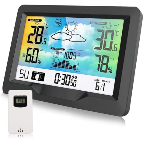 Pair Funkwetterstation, Funkwetterstation Mit Außensensor, Multifunktionale Funkwetterstation Mit Luftfeuchtigkeit, Barometer, Hygrometer, Wettervorhersage
