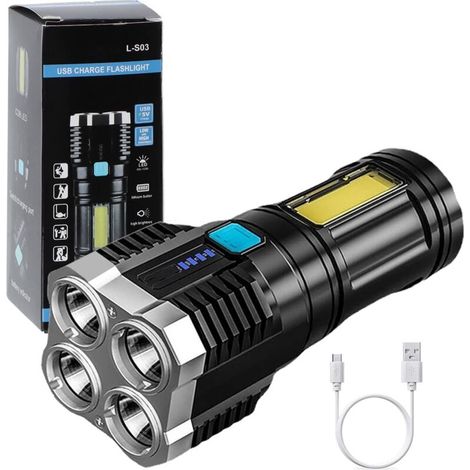 Pair Superhelle Led-taschenlampe, Usb-wiederaufladbar, Mit Seitenlicht, 4 Modi, Leistungsstarke Cob-lumen Für Outdoor-camping [energieklasse A+++]