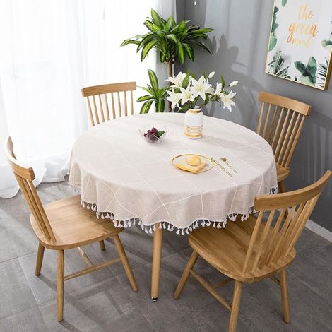 Pair Runde Tischdecke, 140 Cm Durchmesser, Waschbar, Fleckenabweisend, Runde Leinentischdecke Mit Fransen, Partydekoration Für Küche Und Esszimmer