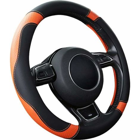 Pair Autolenkradbezug, Universal-mikrofaser-lederlenkradbezug 37-38 Cm / 15 Zoll, Rutschfest, Atmungsaktiv, Strapazierfähig (orange)