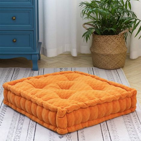 Pair Bodenkissen Pouf, Chenille-meditationskissen, Dick Für Sofa Und Yoga, Orange, 19"x19""x4