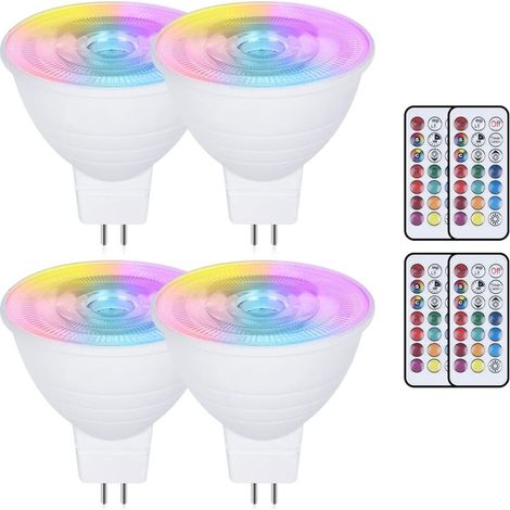 Pair 4er-pack Mr16 3w Gu5.3 Farbwechsel-led-lampen – Ac/dc 220v – Rgb Dimmbar + Warmweiß 3000k – Reflektor Mit Fernbedienung – Speicherfunktion – Energiesparend [klasse