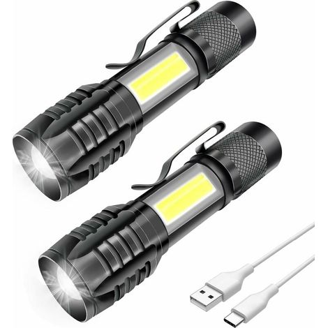 Pair 2er-pack Professionelle, Wiederaufladbare Led-taschenlampen, Leistungsstark, 3 Zoomstufen, Kompakte Cob-led Mit Magnet, Ip5 Wasserdicht (ideal Für Militär, Camping Und Wandern), 1000 Mah, 2 Stück