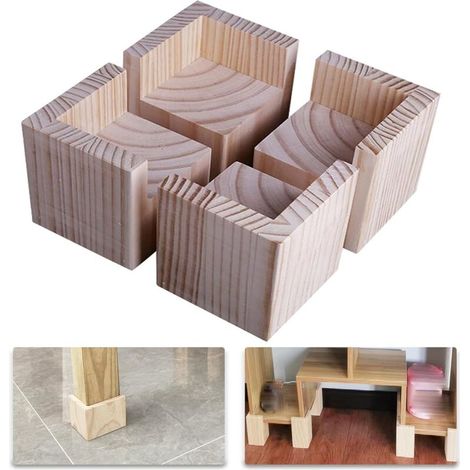 Pair Set Mit 4 Möbelfüßen Aus Holz, Bettfüßen, Schreibtisch- Und Bettfüßen