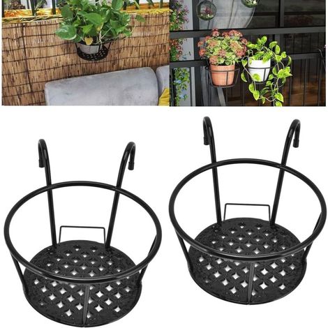 Pair Set Mit 2 Hängeblumentöpfen Für Geländer, Vielseitiger Pflanzkorb Aus Eisen, Hängepflanzenhalter Mit Haken Für Drinnen, Draußen, Terrasse, Garten.