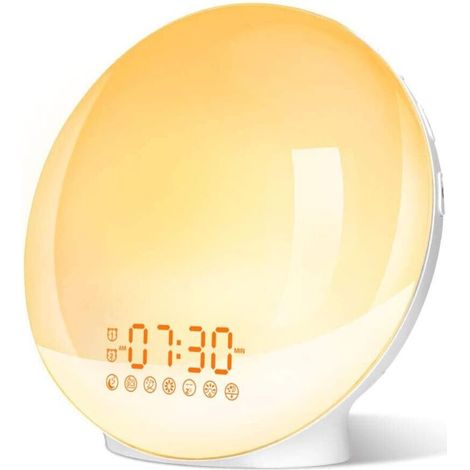 Pair Led-wecklicht Mit Radiowecker, Beleuchtete Nachttischlampe, 20 Helligkeitsstufen, Sonnenaufgangs- Und Sonnenuntergangssimulator, 2 Alarme, 7 Naturgeräusche, Schlummerfunktion, 7 Farben, Kinder-na