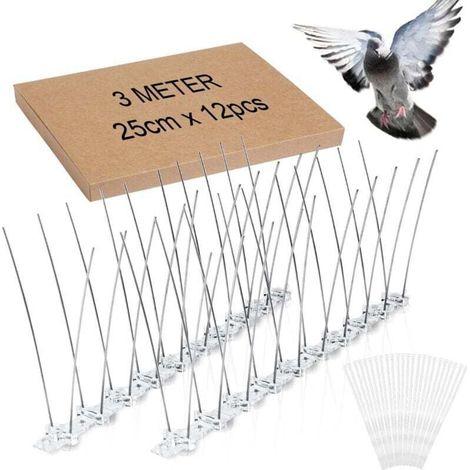 Pair 3m Edelstahl-taubenabwehrspitzen 12 X 25 Cm Mit 24 Kabelbindern Aus Kunststoff – Vogelabwehrspitzen Zum Vertreiben Von Tauben, Spatzen, Krähen Und Katzen – Tierfreundlich