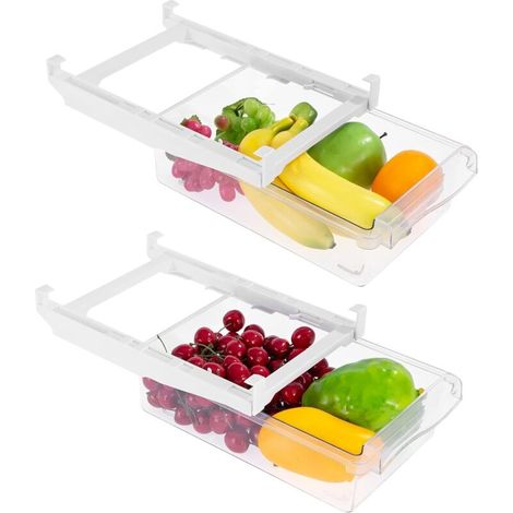 Pair Kühlschrank-aufbewahrungsbox, 2-teilige Kühlschrankschublade, Kühlschrank-aufbewahrungsboxen Mit Ausziehbarer Schublade, Kühlschrank-aufbewahrungsbehälter Für Obst Und Gemüse, Ausziehbare Kühlsch