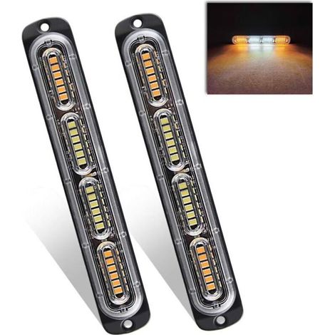 Pair 2 X 24 Led-blitzleuchten 12–24 V, Ultradünne Led-notwarnleuchte Für Baustellenfahrzeuge, Lkw, Pkw, Gelb/weiß/gelb