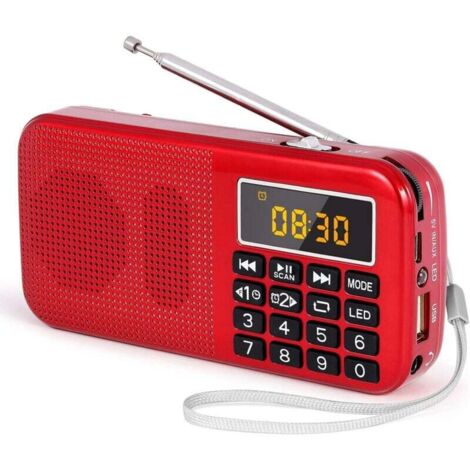 Pair Tragbares Ukw-radio Mit Leistungsstarkem Akku (3000 Mah), Unterstützt Mp3/sd/usb/aux, Rot