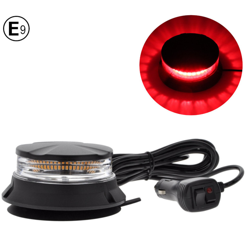 24w Led Kompakte Drehbare Warnleuchte (rundumleuchte) Mit Magnet Und Saugnapf, 12–24v, E9 E‑mark, Rot