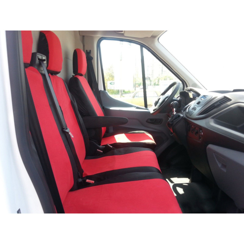 2+1-set Sitzbezüge / Polsterung - Für Ford Transit 2013+ Mit Aussparung Für Den Griff Der Doppelsitzbank - Schwarz Und Rot
