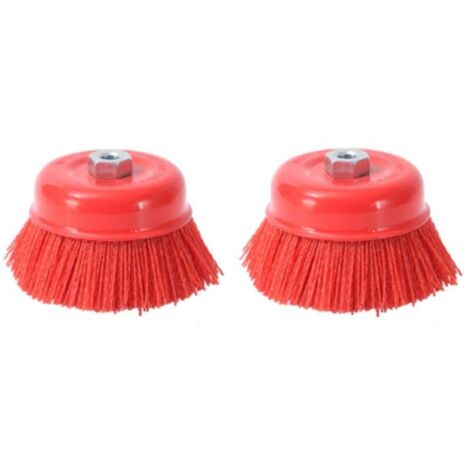 Pair Schleifbürste Aus Nylon Mit Stahlborsten Und Schneide, M14x2 Innengewinde, 75 Mm Durchmesser, Rot - 2er-packung -