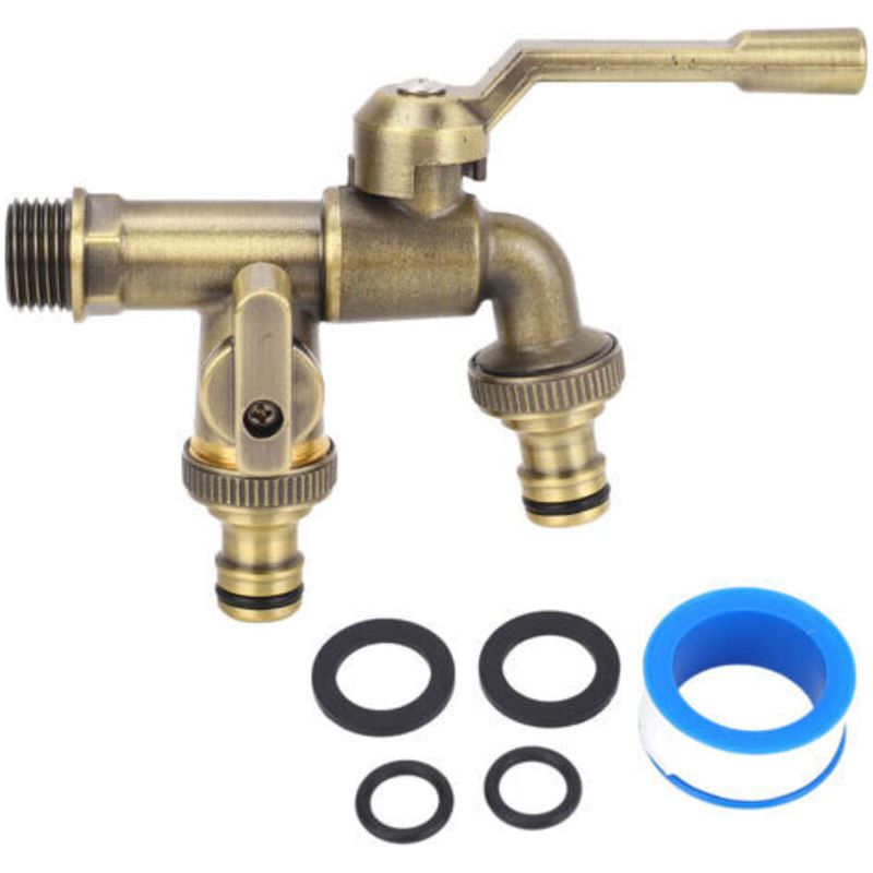 Paar - Doppeltes Außenwasserhahn-set Mit 3/4"-zulauf, Wandmontage, Aus Frostbeständigem Antikmessing Und Zwei 25-mm-auslässen