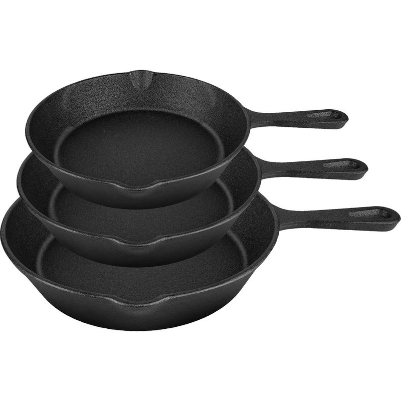 3-teiliges Gusseisen-topfset – 16/20/26 Cm – Bratpfannen – Gleichmäßiges Garen – Langlebig – Für Alle Herdarten Geeignet