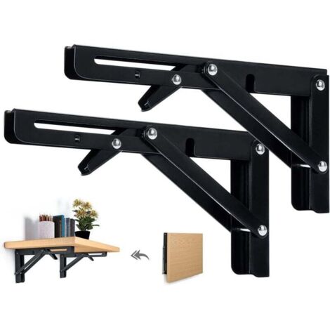 Pair Stück Klappbare Regalträger, 400 Mm, Klappbarer Winkel, Wandregal, Robuste Klappstütze, Schwarz, Klappbare Konsolenstütze Für Tisch- Und Wandregale, Tragkraft 80 Kg
