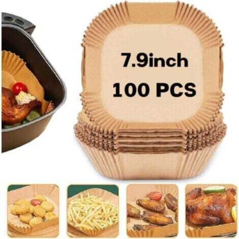 Pair Aiducho Packung Mit 100 Quadratischen Einweg-einlagen Für Heißluftfritteuse, 20 Cm, Öl- Und Wasserabweisend, Für Heißluftfritteuse, Dampfgarer Und Mikrowelle
