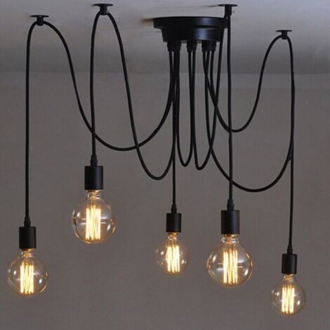 Pair Edison Hängeleuchte, 2 Meter, Verstellbar, Spinnenform, Metallkäfig, Pendelleuchte, Moderner Industrie-kronleuchter, Helles Licht (leuchtmittel Nicht Enthalten) (5 Arme)