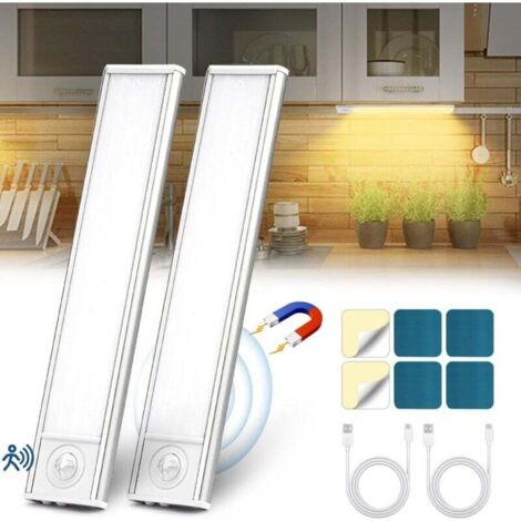 Pair Led-küchenleuchte, Kabellose, Per Usb Wiederaufladbare Schrankleuchte, 6000k Led-unterbauleuchte Für Die Küche, Magnetisch Dimmbar Mit Bewegungssensor Für Schrank, Treppenhaus, Küche (20cm² Packu