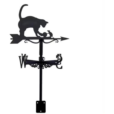 Pair Wetterfahne Zum Einpflanzen Oder Aufstellen, „katze Und Maus“-design, Zeigt Windrichtung An: N - S - W - O, Gartendekoration, Lackiertes Metall, Schwarz (ohne Stange)