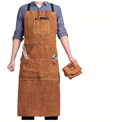 Pair Schweißerschürze Mit 6 Taschen, Feuerfeste Und Hitzebeständige Lederarbeitsschürze, Verstellbare Schreinerschürze Für Herren (größen M Bis Xxxl), Ideal Für Schmiede, Mechaniker Und Werkstätten (n