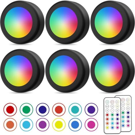 Pair Kabellose Led-strahler, Farbige Schrankleuchten Mit Fernbedienung, Batteriebetriebene Küchenunterbauleuchten, Verstellbares Led-nachtlicht, 6er-pack