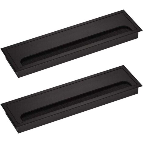 Pair Rechteckige Kabeldurchführung Für Schreibtische 80 X 275 Mm, Kabelverschraubung Für Büro- Und Heimmöbel, Kabel, Schwarz Eloxiertes Aluminium, Quadratisch, 2 Stück