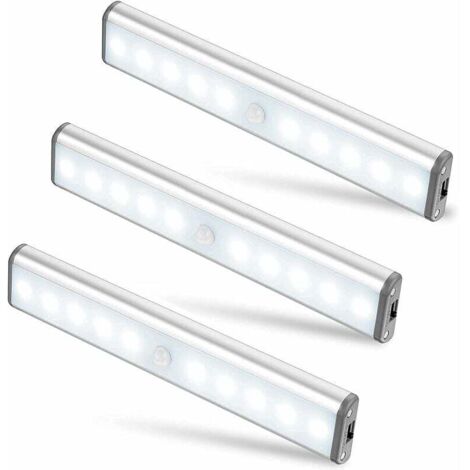 Pair Set Mit 3 X 10 Led-lampen, Kabellos, Usb-aufladbar, Magnetisch, Bewegungssensor, 2 Beleuchtungsmodi, Tragbar. Schrankleuchte, Notleuchte, Nachtlicht Für Kinder, Akzentbeleuchtung… [klasse]