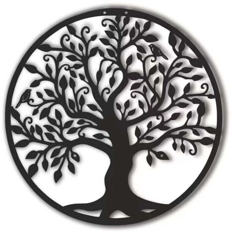 Pair Lebensbaum-wanddekoration Aus Metall, Silhouette-kunst, Für Drinnen Und Draußen, Gartendekoration (schwarz, 40x40cm)
