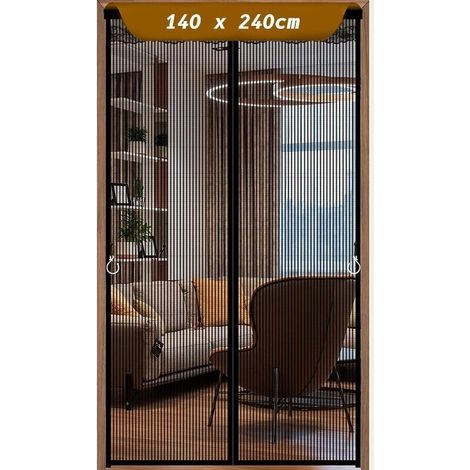 Pair Magnetisches Moskitonetz Für Türen (140 X 240 Cm), Netzvorhang, Magnetischer Verschluss Von Oben Bis Unten Mit Automatischer Schließung, Hält Die Luft Im Inneren Frisch – Schwarz