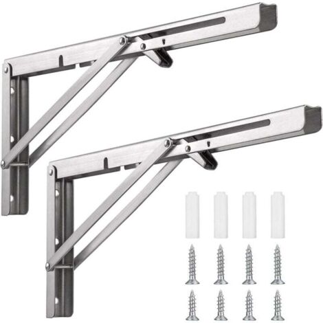 Pair Klappbare Konsolenhalterung Aus Edelstahl, 400 Mm, Klappbare Wandregalhalterung – Maximale Traglast 150 Kg, Klappbare Regalträger (2 Stück) –