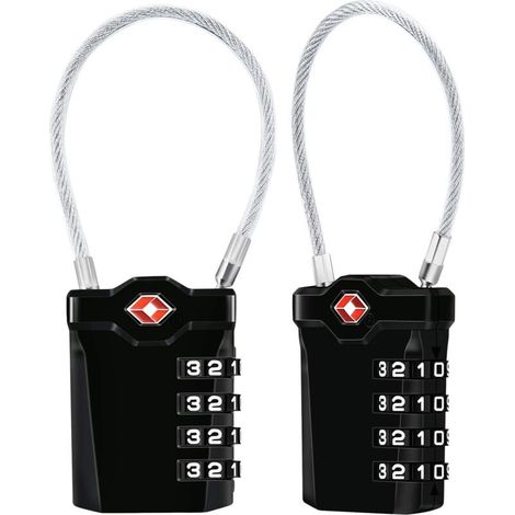Pair [2er-pack] 4-stelliges Zahlenschloss, Kofferschloss Mit 14 Cm Kabel, Gepäckschlösser Für Koffer, Taschen Usw. (schwarz)