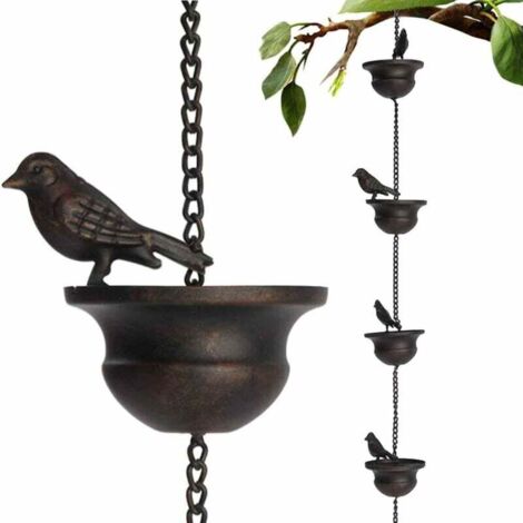 Pair Regenketten Für Dachrinnen, Bewegliche Vögel Auf Bechern, Regenspiele, 2,4 Meter Lange Regenspiele Mit Aufhänger Und Angebrachten Vögeln