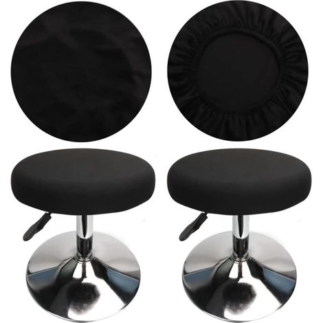 Pair Runder Hockerbezug, Barhockerbezug, Luxusstoff, Durchmesser 30 Cm, Dehnbar, Knitterfrei, Waschbar Und Staubdicht (2 Stück, Schwarz)