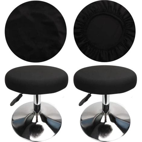 Pair Runder Hockerbezug, Barhockerbezug, Luxusstoff, Durchmesser 30 Cm, Dehnbar, Knitterfrei, Waschbar Und Staubdicht (2 Stück, Schwarz)