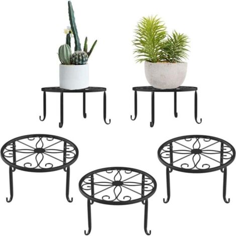 Pair Pflanzenständer, [3er-set] Blumentopfhalter Aus Eisen Für Den Innenbereich, Rostbeständig, 23 Cm (9 Zoll) Hoher, Robuster Metall-gartenständer – Schwarz