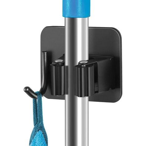 Pair 2-teiliger Wandbesenhalter (mit Haken), Edelstahl-mopphalter, Rostfreier Wandbesenhaken, Kein Zusätzliches Bohren Erforderlich, Für Zuhause, Küche, Badezimmer (schwarz)